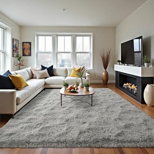 Area Rugs Fluffy Living Room Carpets for Kids Bedroom 4x5.3 (Grey / 4' x 5.3' (Rectangular))