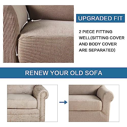 Armchair Slipcover Chair Cover 2 Piece Stretch Slipcovers Furniture Protector with Elastic Bottom Fit Armchair Width Up to 47 Inch (Small / Sand)