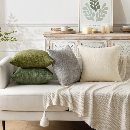 Decorative Couch Throw Pillow Covers 18x18 Inch Neutral Cream 2 Pack (18" x 18" (Pack of 2) / Cream)