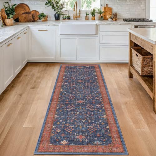 Navy Blue Runner Rug 2x6 for Kitchen (2' x 6' (Runner) / Blue / Terracotta)