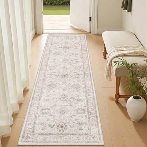 Washable Runner Rug 2x6 (Brown/Ivory / 2' x 6' (Runner))