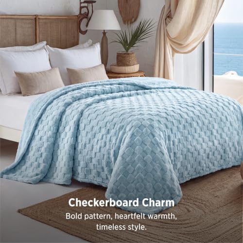 Checkered Soft Cozy Queen Blanket for Bed (Light Blue / Queen (90" X 90"))