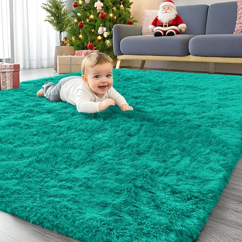 Area Rugs for Living Room Bedroom (4x5.9 Ft / Teal Green)