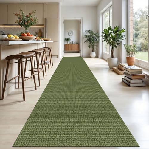 Extra Long Runners for Hallways 3x20 ft Washable Kitchen Runner Non Slip Rubber Backed Hallway Rug Cotton Entryway Runner Rug Floor Carpet for Indoor Hall (Olive Green/Earthy Green / 3' x 20' (Runner))