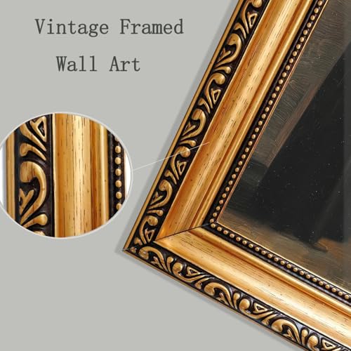 Vintage Gold Framed Wall Art Moody Flower Canvas Wall Art Dark Fall Floral Picture Wall Decor Retro Autumn Botanical Art Prints for Bedroom Living Room Bathroom 16"x24" (Gold Framed-7 / 16x24in)