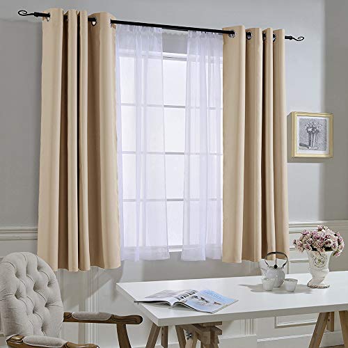 Bedroom Curtains Room Darkening Drapes (Biscotti Beige / 52"W x 45"L (Pack of 2))