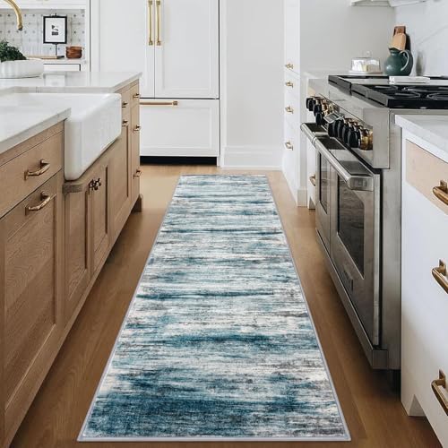 Modern Abstract Hallway Runner Rug (Blue / 2'8" x 8' (Runner))