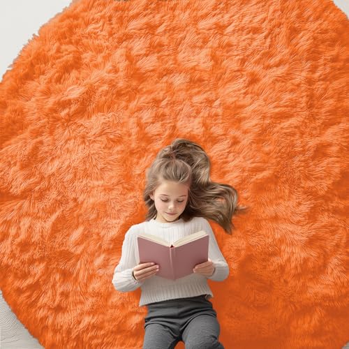 Orange Round Rugs for Bedroom (7 Ft Round / Orange)