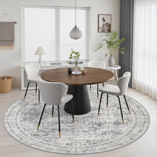 Round Area Rug Living Room (Retro Black Grey / 8' (Round))