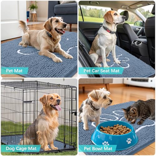 Dog Door Mat for Muddy Paws 32x20 (Airy Blue and White / 32" X 20")