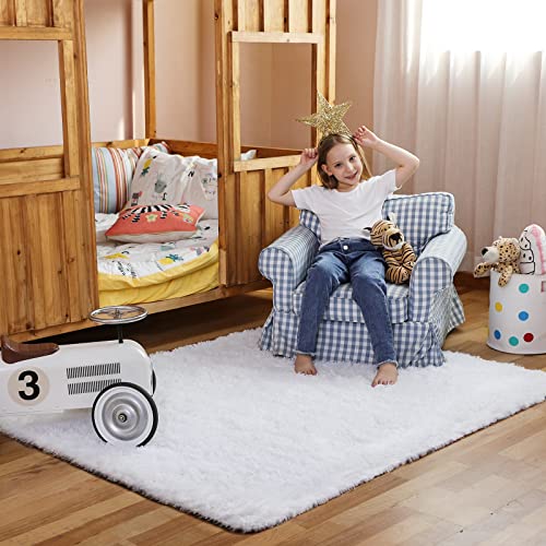 White Rugs for Bedroom Fluffy (4- White / 4' x 6' (Rectangular))