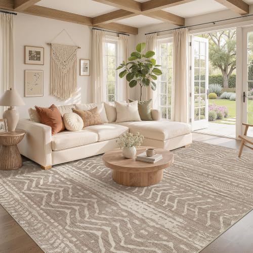 Boho 6x9 Area Rug Living Room Rugs Machine Washable Dark Brown (Dark Brown / 6' X 9' (Rectangular))