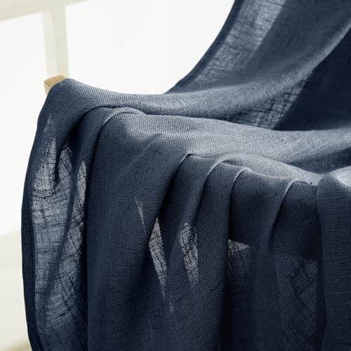 Navy Blue Linen Curtains 52x54 Inch 2 Panels for Bedroom Living Room (52"W x 54"L (Pack of 2) / Navy Blue)