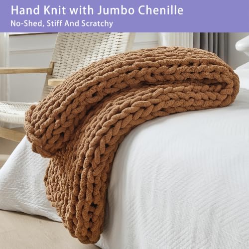 Chunky Knit Throw Blanket for Couch (Caramel / 40"x40" (Small Size Throw）)