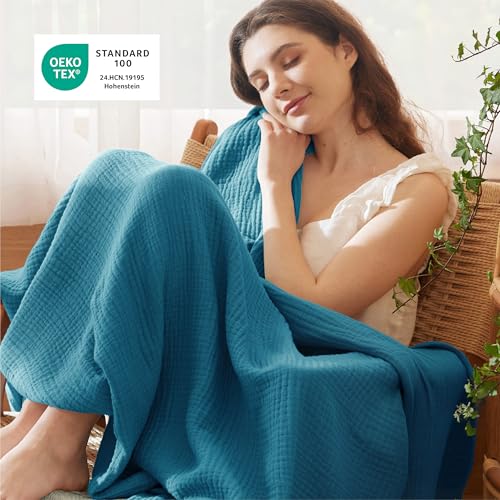 100% Cotton Muslin Blanket Twin XL for Bed (01 - Teal / Twin XL (66" X 90"))