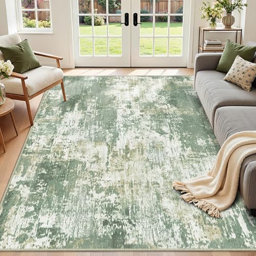 Washable 4'x6' Abstract Area Rug for Living Room Light Green (Green/Gray/Yellow / 4' x 6' (Rectangular))