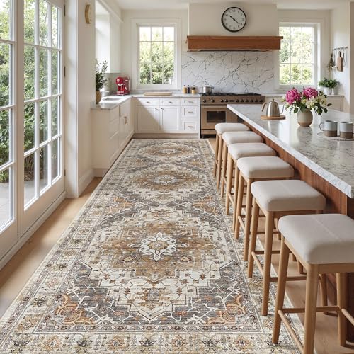 4x12 Wide Hallway Runner Rug Washable for Living Room (Turmeric/Grey / 4' x 12' (Runner))
