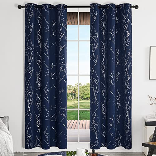 Blackout Curtains (Navy Blue/Tree Branch / 42"W x 84"L (Pack of 2))