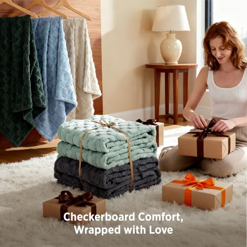 Checkered Soft King Size Blankets for Bed (06 Navy / King (108" X 90"))