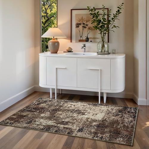 Entrance Rugs Indoor 2x3 Brown Entry Rug Washable Abstract Coffee Small Area Rug Non (Brown / 2' x 3' (Rectangular))