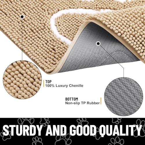 Dog Door Mat for Muddy Paws (47"X17" / Beige and White)