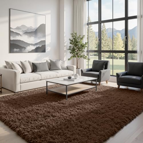 6x9 Fluffy Shag Area Rugs for Living Room Bedroom (Brown / 6' x 9' (Rectangular))