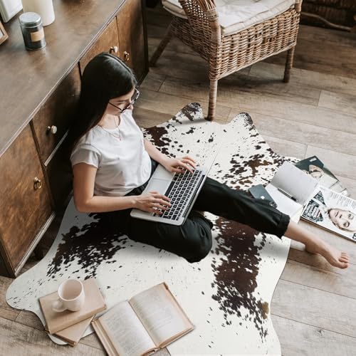8x10 Faux Cowhide Rug (8' X 9'6" (Irregular) / White and Brown)