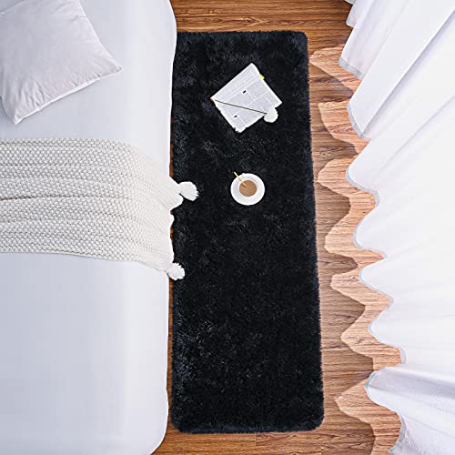 Soft Runner Rugs for Bedroom Living Room Plush Fluffy Rug 2x7 (Black / 2' x 7' (Runner))