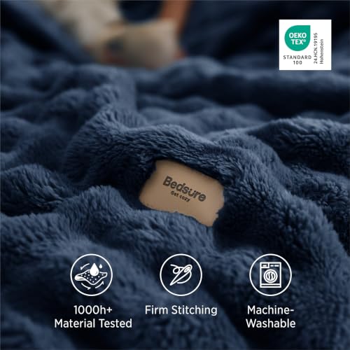Cloud Bubble Fleece Twin Blanket for Bed (Navy Blue / Twin (60" X 80"))