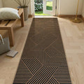 Modern Black and Brown Runner Rug (2'6" x 8' (Runner) / Black/Nature Geometric-2)