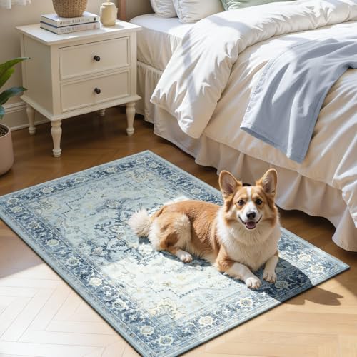 2x3 Washable Rug for Entryway Bathroom (Sunflower Blue/Gold / 2' x 3' (Rectangular))