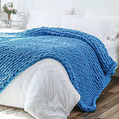 Chunky Knit Throw Blanket for Couch (Bright Blue / 40"x80" (Special Size Throw))