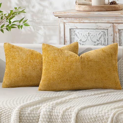 Decorative Lumbar Throw Pillow Covers 12x20 in Mustard Yellow 2 Pack (20" x 12" (Pack of 2) / Gold)