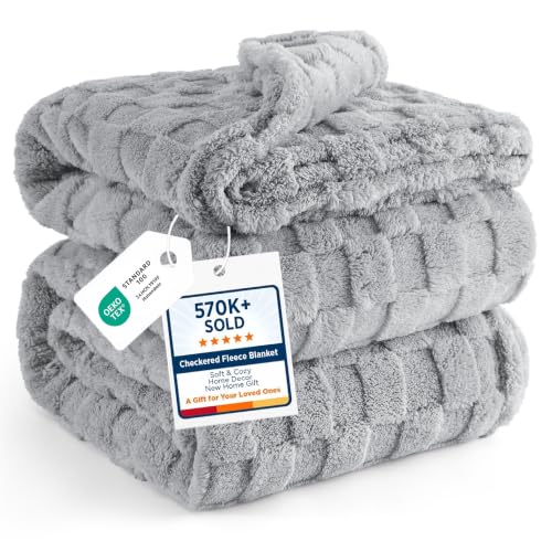 Checkered Soft Cozy Queen Blanket for Bed (Silver Grey / Queen (90" X 90"))