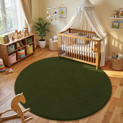 Olive Green Round Area Rugs 5ft Circle Rugs for Bedroom Living Room (5' (Round) / Olive Green)