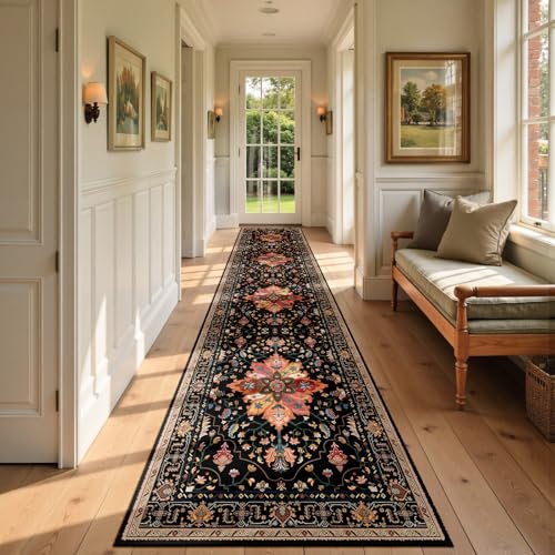 Washable Area Rug (Black/Colorful / 2' x 9' (Rectangular))