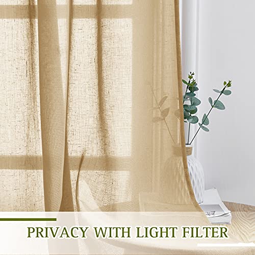 Linen Blend Semi Sheer Curtains for Boys Bedroom (36"W x 63"L (Pack of 2) / Camel)