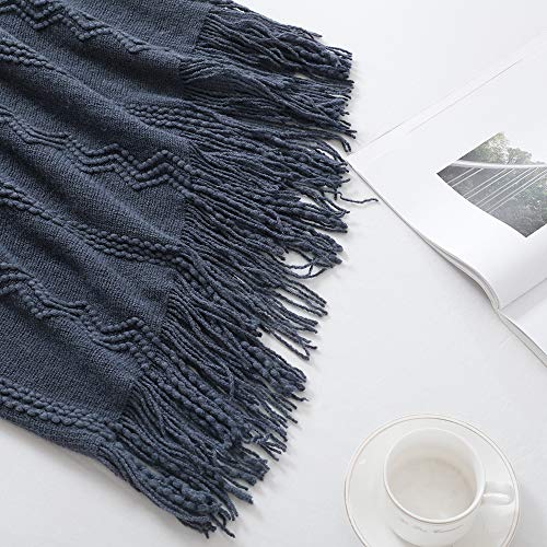 Navy Throw Blanket 60x80 Inch Boho Knitted Soft Throw Sofa Blanket (Navy / 60"x80")