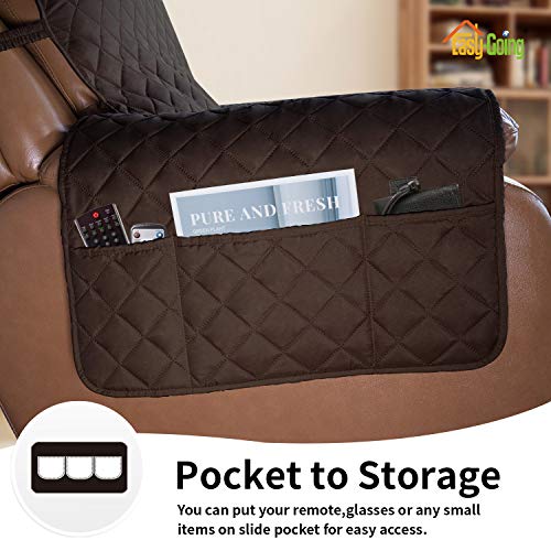 Oversized Recliner Cover Reversible Couch Cover Sofa Cover for Living Room Water Resistant Furniture Protector with Elastic Straps for Pets (Chocolate/Beige / Large Recliner)