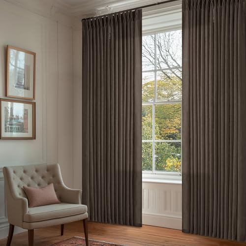 Dark Chocolate 84 Inch Pinch Pleated Semi Sheer Linen Curtains 2 Panels (Dark Chocolate / 40"W x 84"L (Pack of 2))