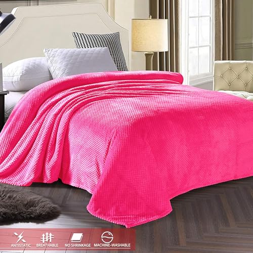 Large Waffle Fleece Throw Blanket for Couch (Hot Pink / 50x70 in)