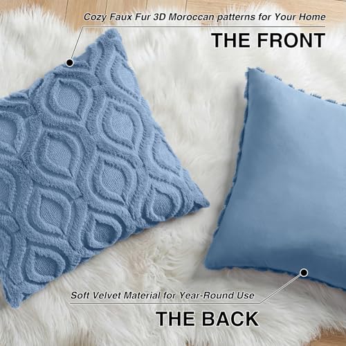 Faux Fur Plush Soft Blue Throw Pillow Covers 22x22 Set of 2 (22" x 22" (Pack of 2) / Blue)