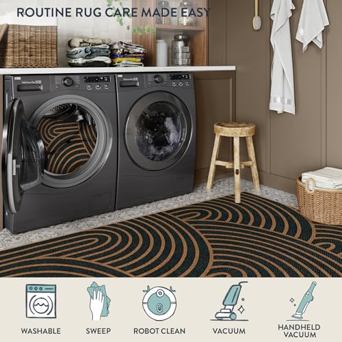 Modern Rainbow Easy Jute Front Porch Rug (3' x 5' (Rectangular) / Black/Multi-rainbow-1)