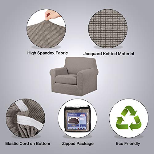 Stretch Chair Slipcovers 2 Pieces Armchair Cover Furniture Protector Chair Covers for Living Room Fit Chair Width Up to 47 Inches (Small / Taupe)