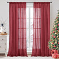 Long Linen Semi Sheer Curtains 102 Inch Length for Living Room (Burgundy / 52"W x 102"L (Pack of 2))