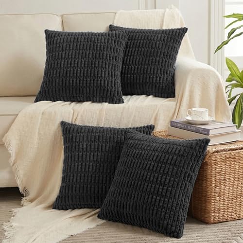 4 Packs Decorative Throw Pillow Covers for Living Room Couch Bed (20" x 20" (Pack of 4) / Black)