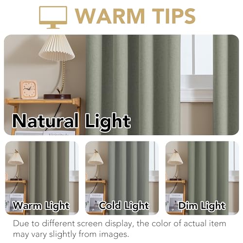 100% Blackout Linen Curtains 102" L Heathered Dried Sage (Heathered Dried Sage / 52"W x 102"L (Pack of 2))