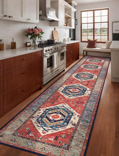 2'6"x14' Washable Non Slip Boho Runner Rug for Hallway (Rust/Multi / 2'6" x 14' (Runner))