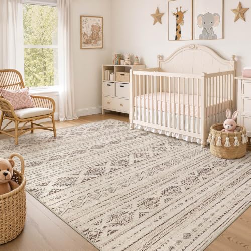 Boho 5x7 Area Rug Living Room Rugs Machine Washable Dark Brown (Boho Dark Brown / 5' X 7' (Rectangular))