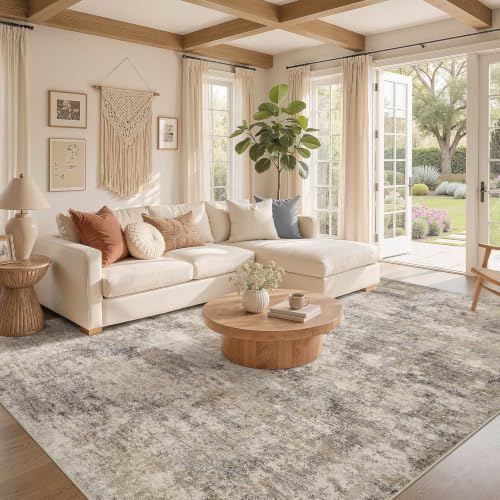 Boho 9x12 Area Rug Living Room Rugs Machine Washable Brown Grey (Brown Grey / 9' X 12' (Rectangular))